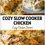 Slow cooked creamy chicken and cheese casserole made with boneless chicken breasts and herbs.